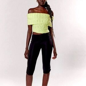UO Silence + Noise Starlet Off-The-Shoulder Knit Top Lime Green Size Large New